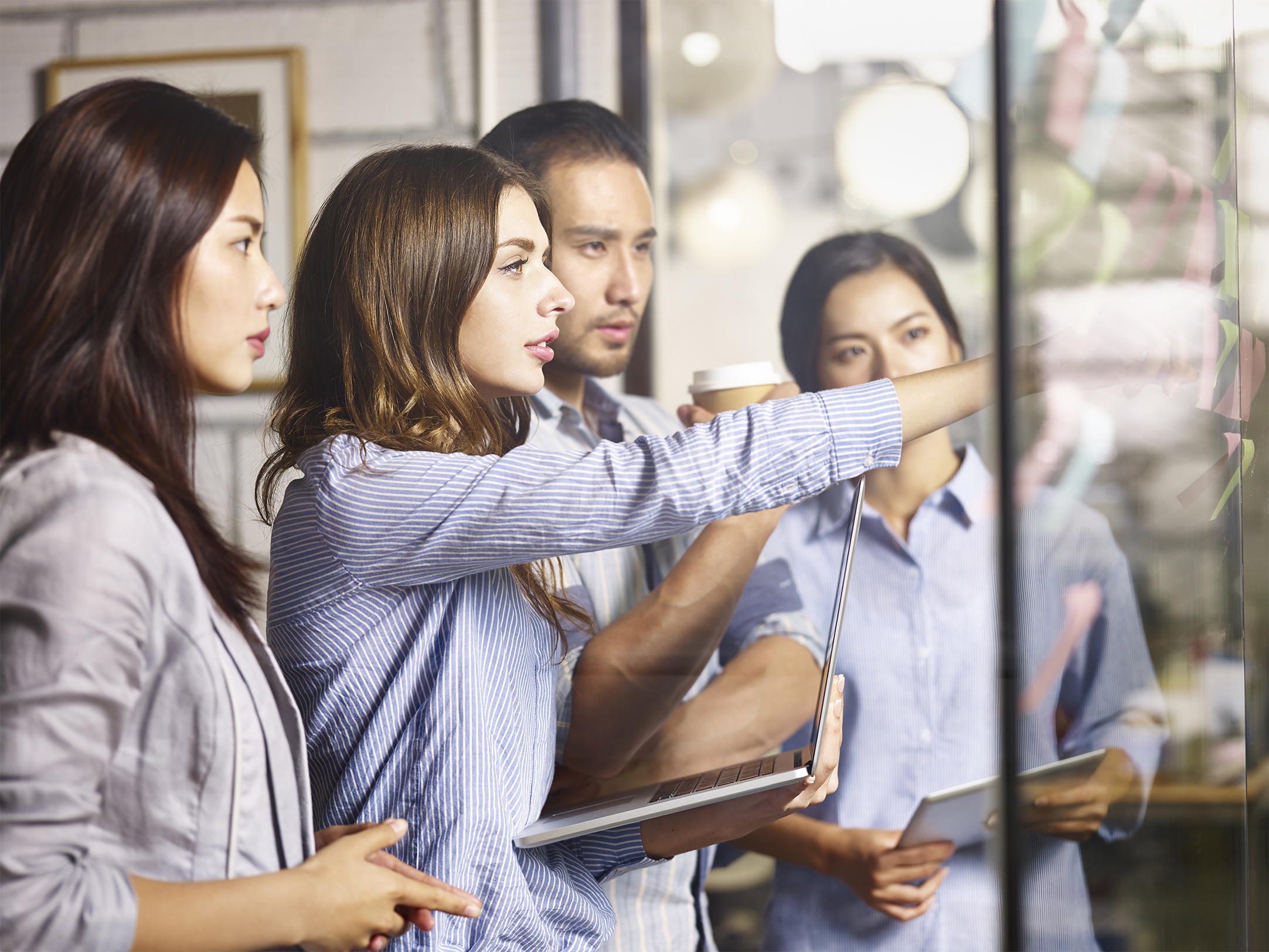 business people in multinational company working together